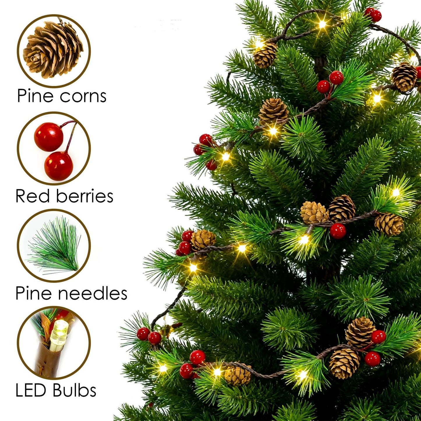 Christmas Pine Cones String Lights Battery Operated,6.6ft 20 LED Pinecone Fairy String Lights with Red Berry,Decor Lights for Indoor Fall Christmas Tree Garland Mantel Table Decoration (Warm White)