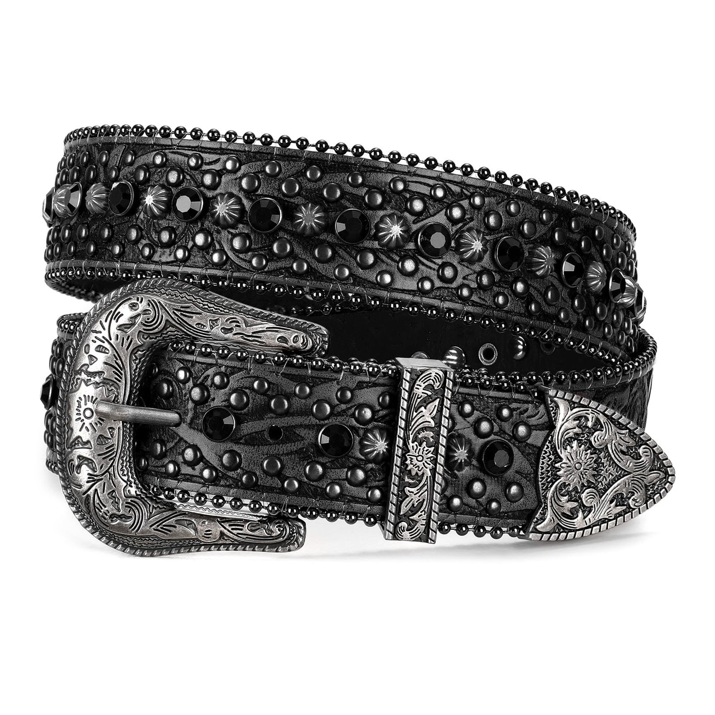 JASGOOD Rhinestone Belt for Women Men Bling Studded Western Cowboy Cowgirl Belts for Jeans,Black