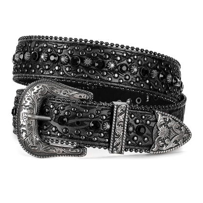 JASGOOD Rhinestone Belt for Women Men Bling Studded Western Cowboy Cowgirl Belts for Jeans,Black
