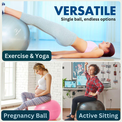 ProBody Pilates Exercise Ball - Multiple Sizes Gym Grade Balance Ball for Fitness, Workout, Pregnancy & Physical Therapy, Stability Yoga Ball Chair (Black, 65 cm)