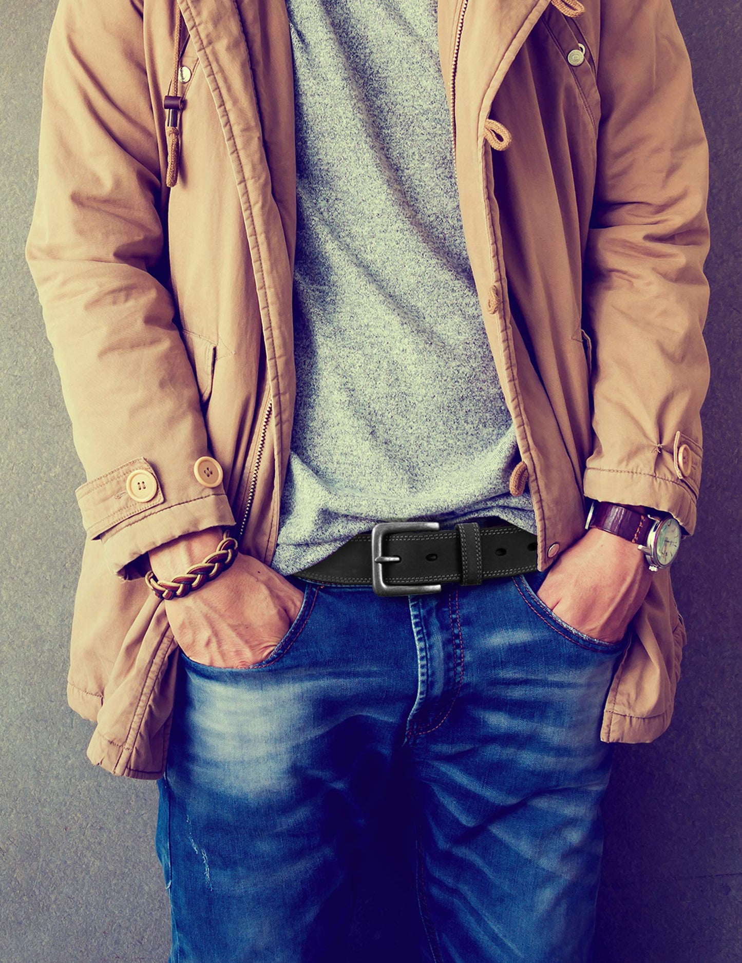 Timberland Men's Classic Leather Jean Belt 1.4 Inches Wide (Big & Tall Available), Black (Stitched), 36