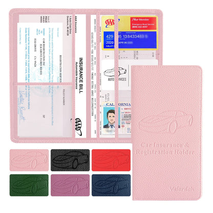 Valardoh Premium Car Registration and Insurance Card Holder, Car Document Holder for Cards, Driver License & other Essential Documents (Pink)