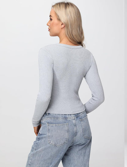 Womens Long Sleeve Tops Fall Lightweight Cardigan Cropped Going Out Shirts Ribbed Button Down Cute Trendy 2025