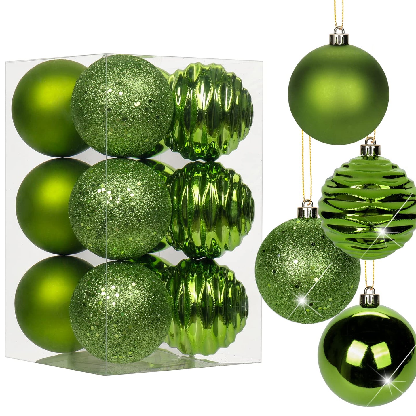3.15" Green Christmas Ball Ornaments 12Pcs Shatterproof Christmas Tree Decorations Xmas Tree Medium Christmas Ornaments Balls with Hanging Loop for Wedding Holiday Party Wreath Home Decor