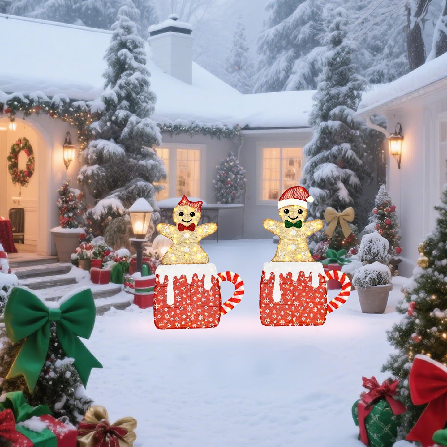 VELTENOVAIRE 42"H Lighted Christmas Yard Decoration 2pcs Light Up Gingerbread Man Couple Christmas Outdoor Decorations Sign Waterproof for Xmas Winter Holiday Garden Lawn Outside Indoor Decor Display