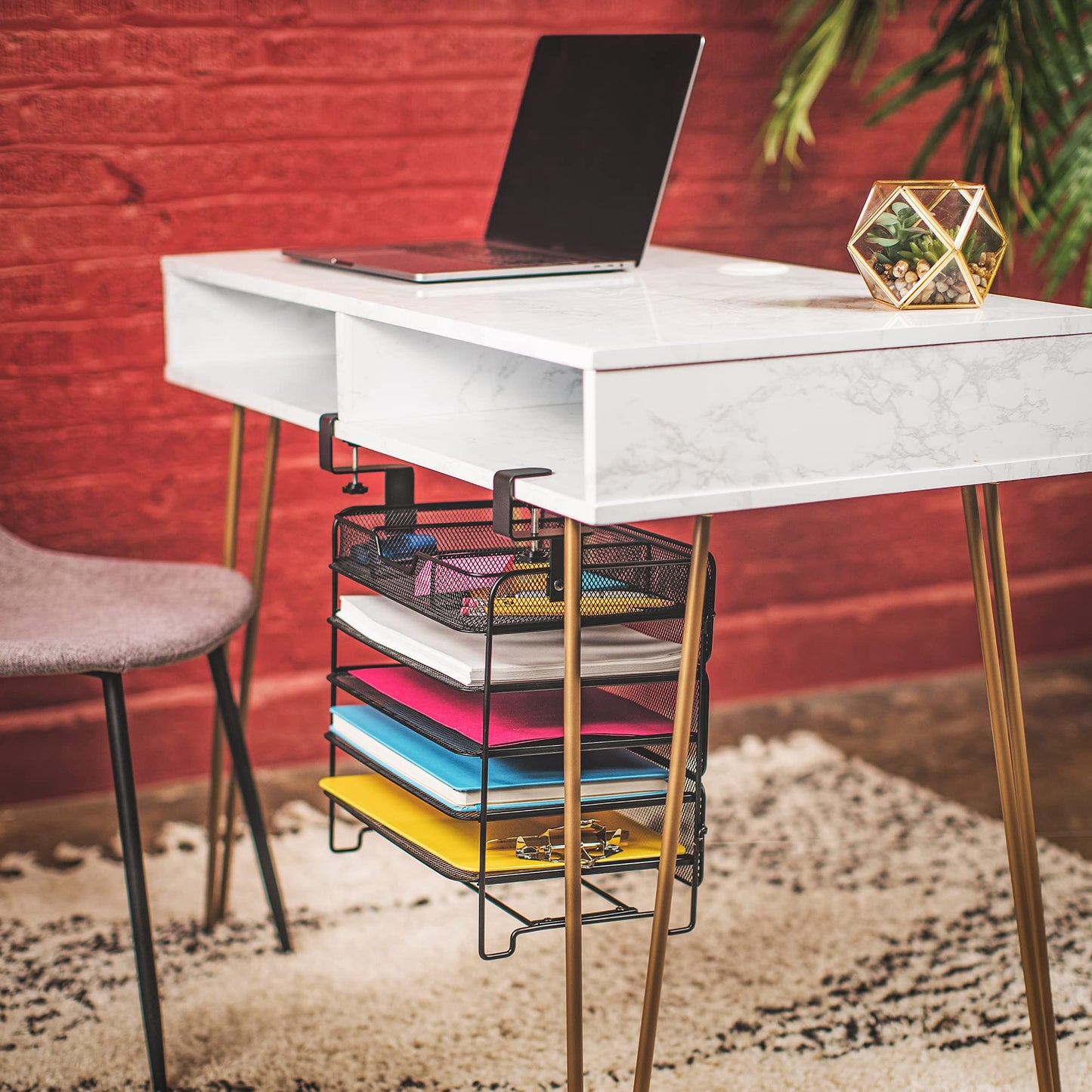 SB Simpli Better File Organizer 5 Tier Under The Desk File Holder, Clamp On Hanging File Organizer, SPACE SAVING DESIGN File Holder for Office Desk