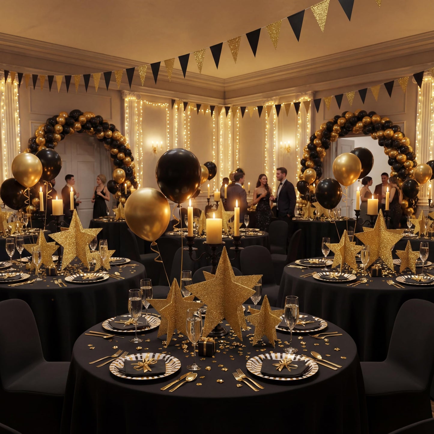 AmazingSpark 9 Pcs Large Star Centerpieces Gold 3D Back to School Star Table Decorations in 3 Sizes 10" 8" 6" for Birthday Party Baby Shower Gathering Ceremony Movie Night Supplies (Glitter Gold)