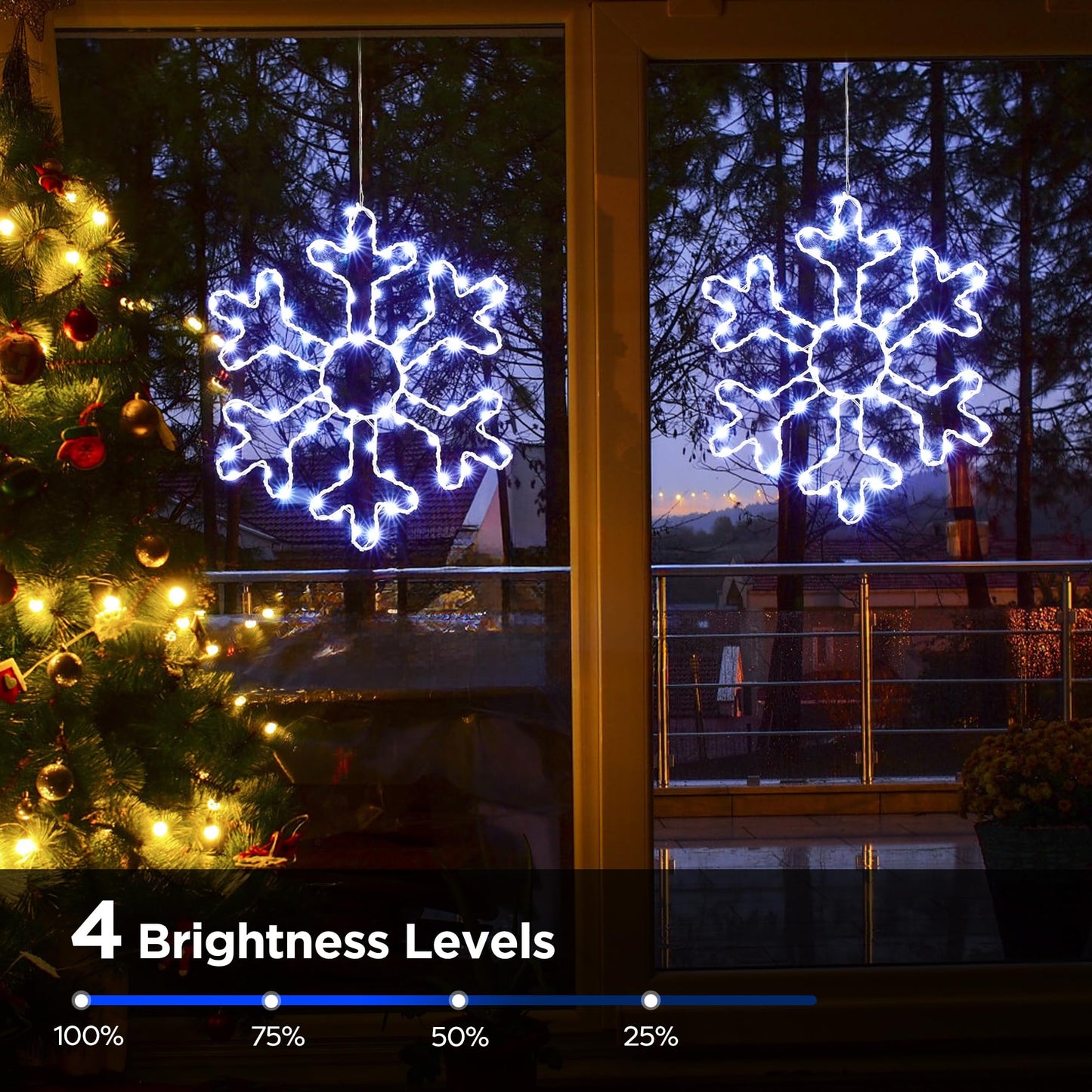 BlcTec 2 Pack Big Christmas Snowflakes Lights, 13 Inch Durable Metal Frame Snowflakes with Remote Control, 8 Modes, Timer, Waterproof Battery Operated Snowflake Lights for Christmas Party Decorations