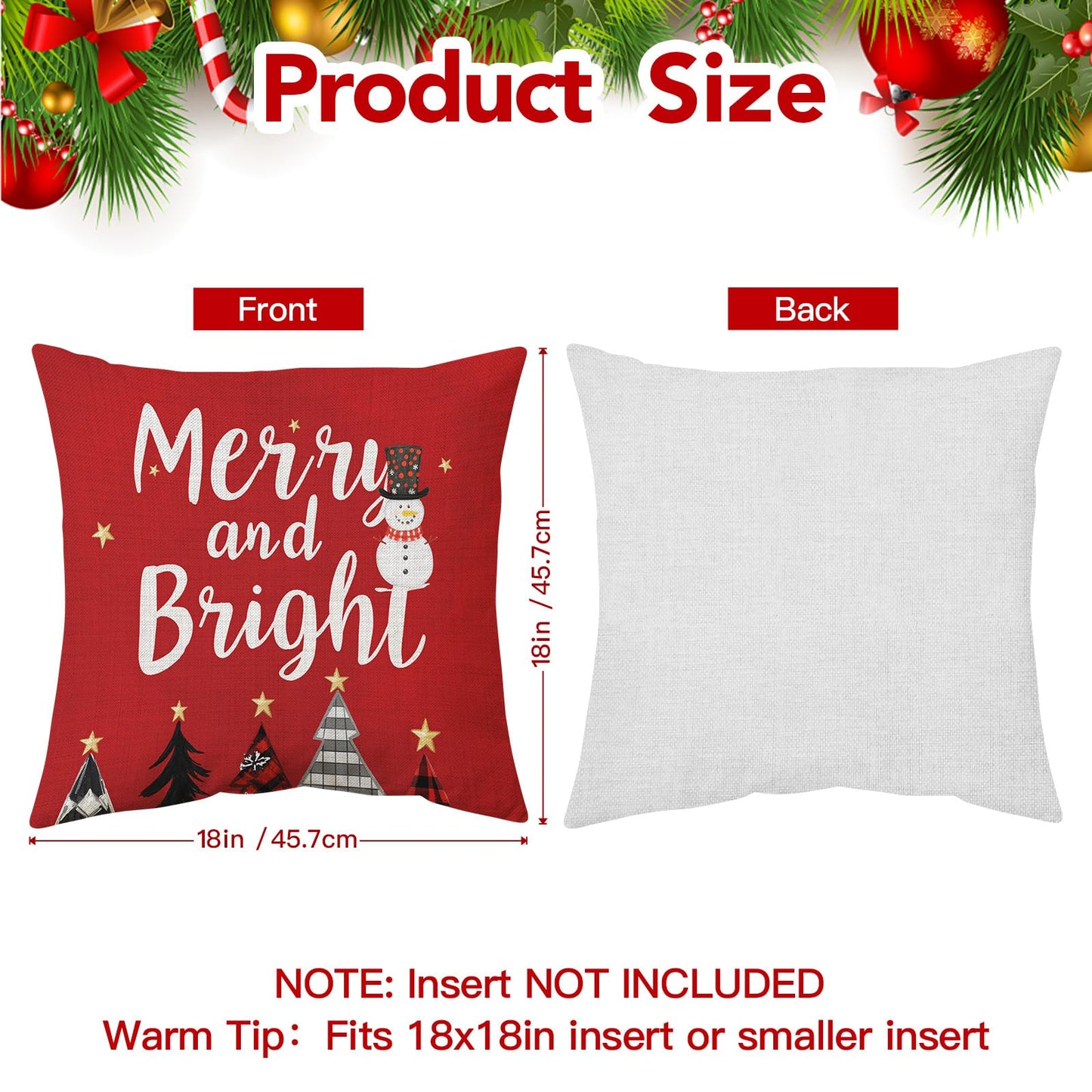 UPOFFICIS Christmas Pillow Covers 18x18 inch Set of 4, Christmas Decorations Cushion Covers, Xmas Pillow Covers, Pillowcases Throw Pillow Covers for Sofa Couch Home Decor