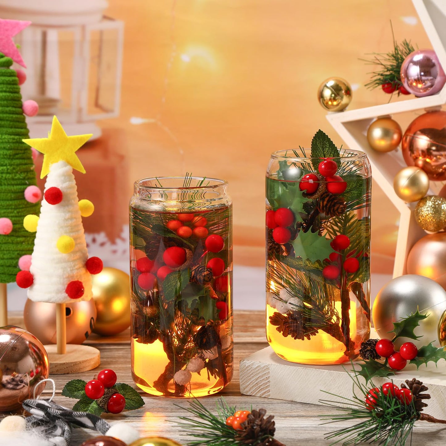 Panelee 48 Pcs Artificial Pine Picks - Christmas Picks for Crafts, Floral, Pine Cones, Sprays, Wreath & Berry Stem Bulk for Xmas Tree & Winter Holiday