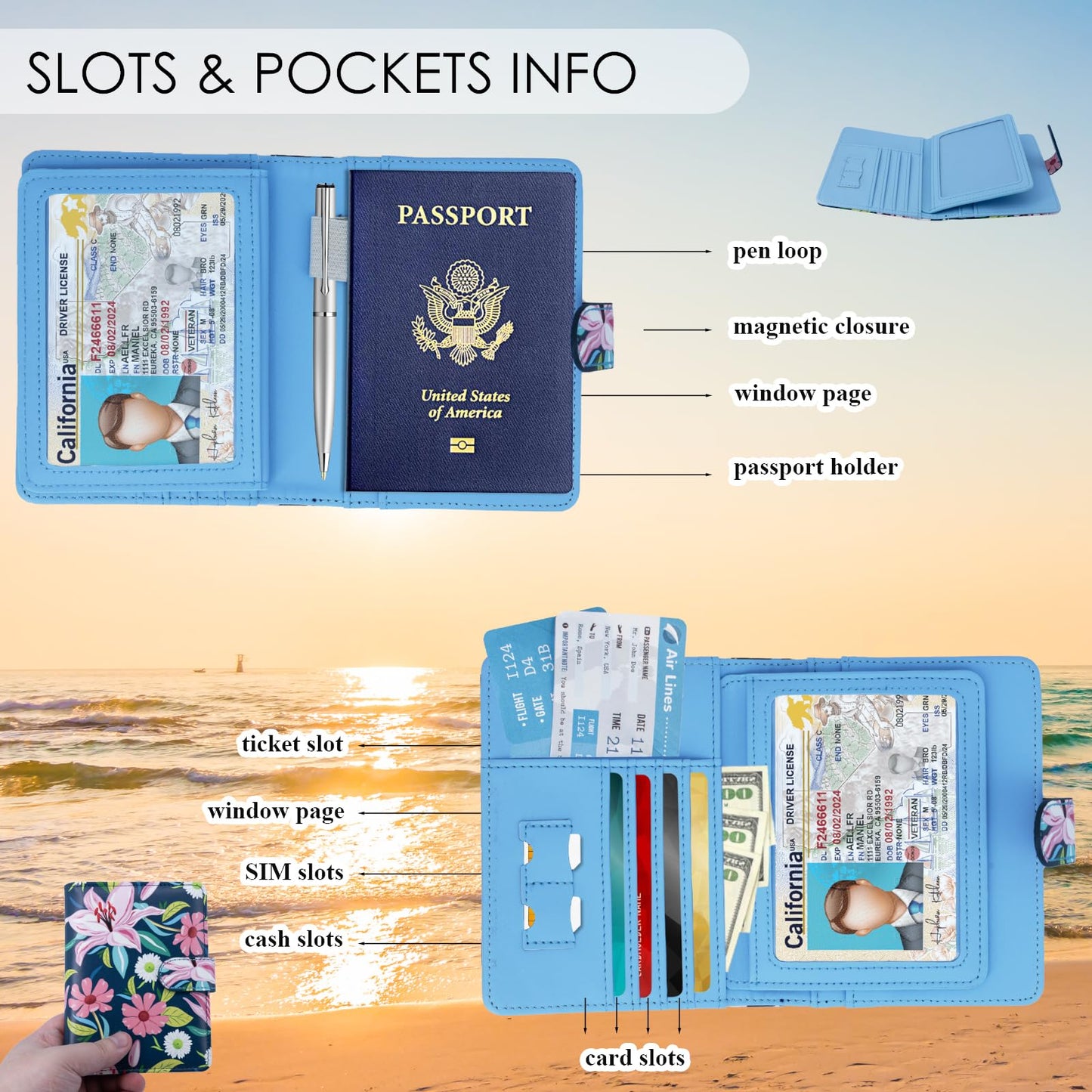 YIXONER Passport Holder For Travel, RFID Blocking Passport Wallet, Passport Cover Secure & Front Pocket Money Holder For Men & Women, Travel Wallet, Lily With Daisy, Advanced Version