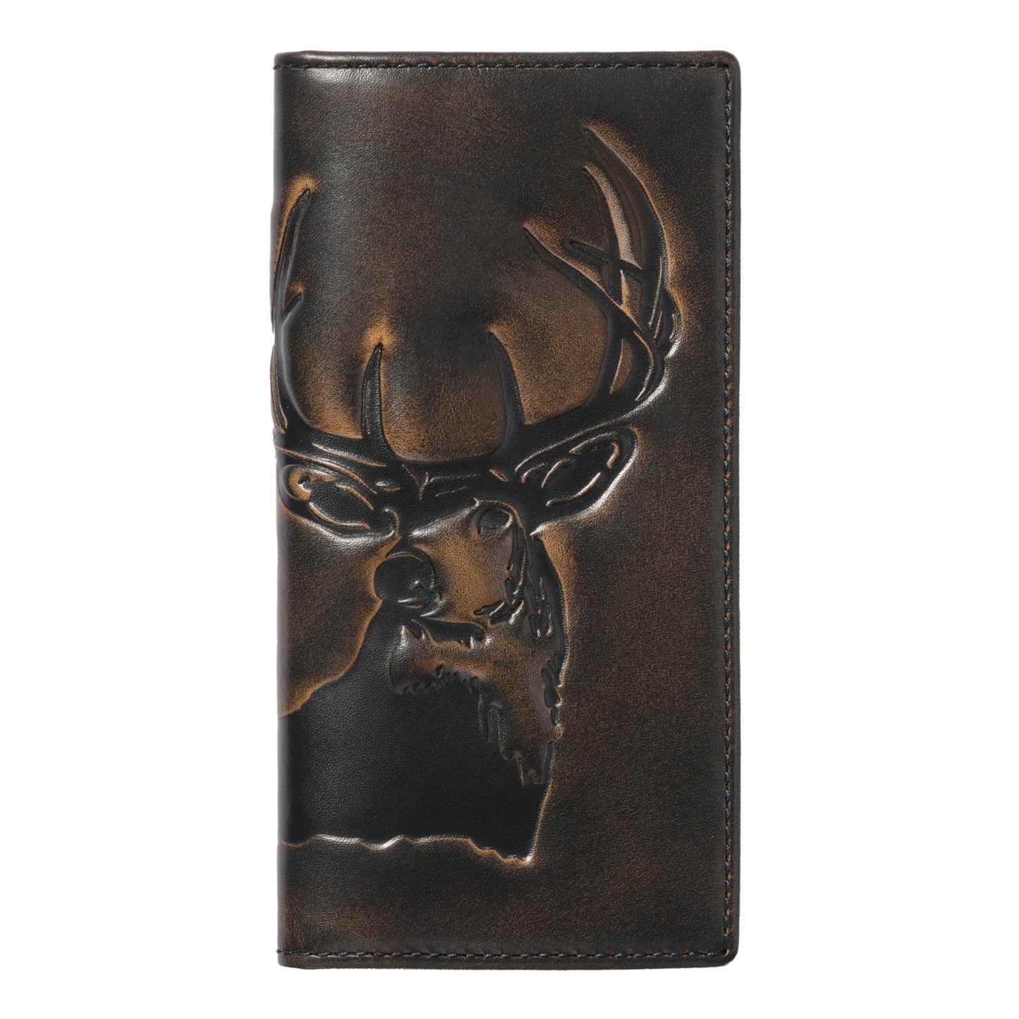 House of Jack Co. Deer Long Bifold Wallet for Men and Outdoorsmen, Rodeo Wallet, Full Grain Cowhide Leather Wallet, Black