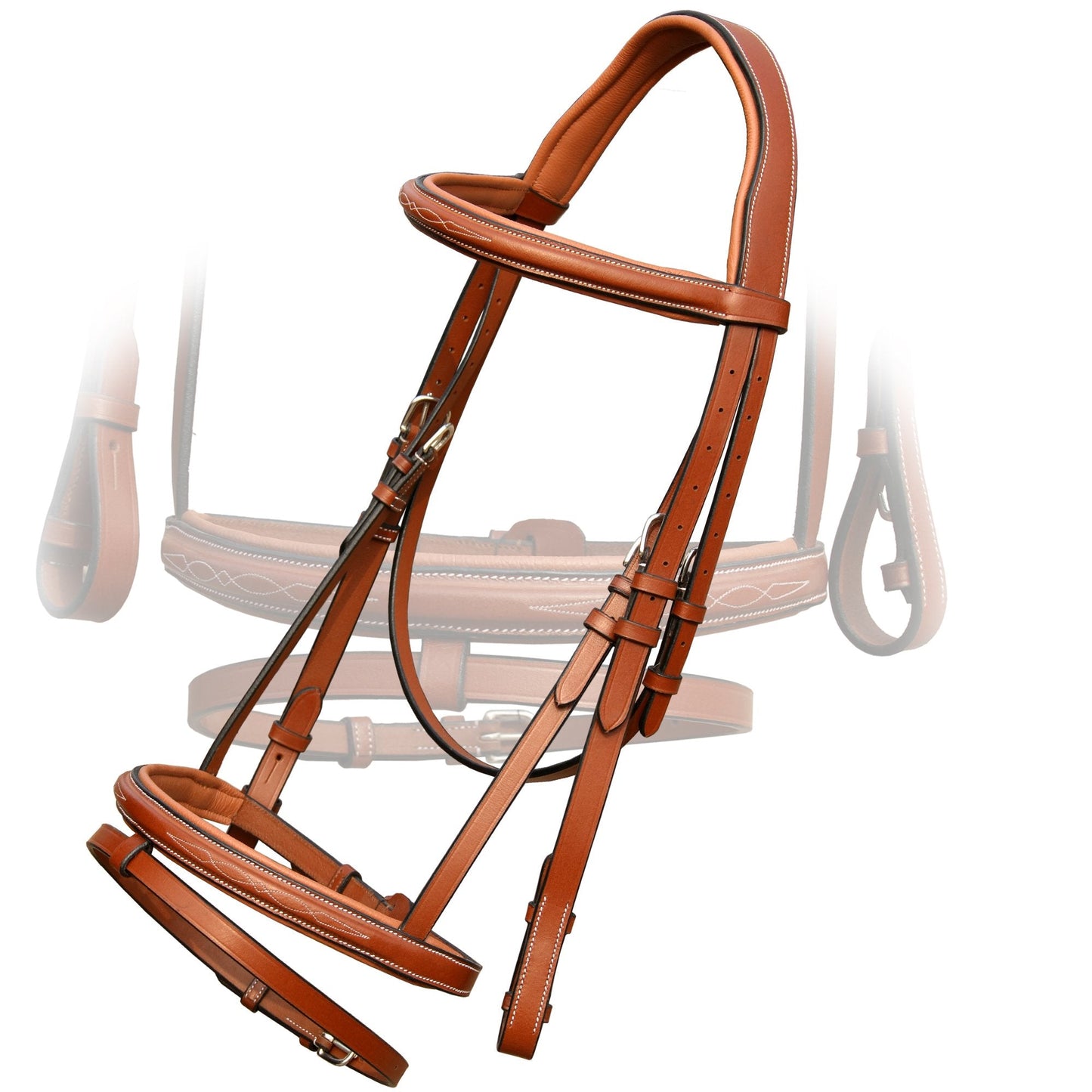ExionPro English Jumping Bridle with Flash & Rubber Reins – Anatomical Padded Horse Bridle – Premium Leather Designer Stitched Hunter Jumper Tack – SS Buckles – Pony, Cob, Full, Warmblood