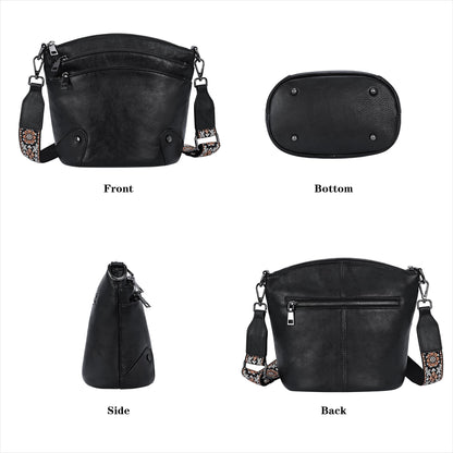 HESHE Crossbody Bags Leather Purses for Women Vintage Shoulder Handbags with Multi Pockets Cross Body Purses for Travel (Black)