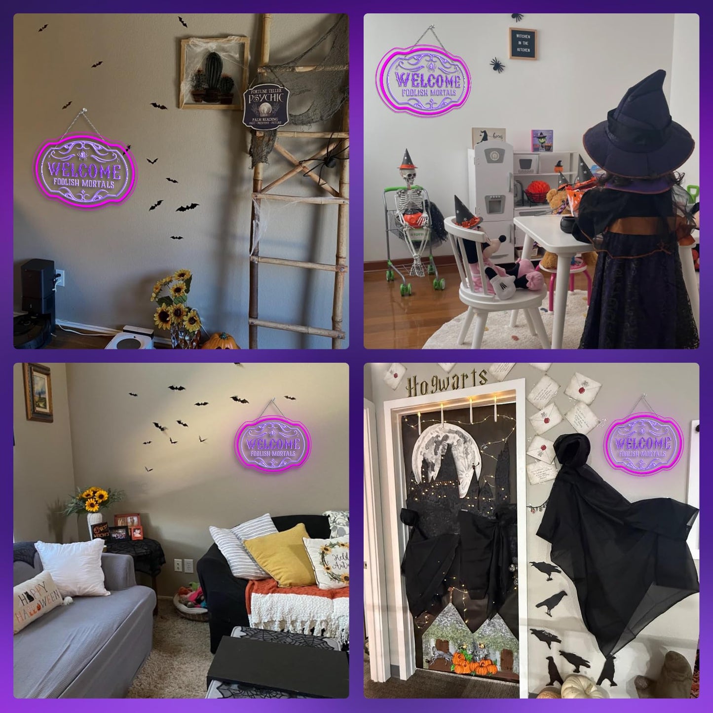 DREAMFORT Welcome Foolish Mortals Neon Sign - Haunted Mansion LED Wall Decor for Christmas, Horror Parties & Themed Bars, USB-Powered with Adjustable Brightness, Spooky Flicker Effect