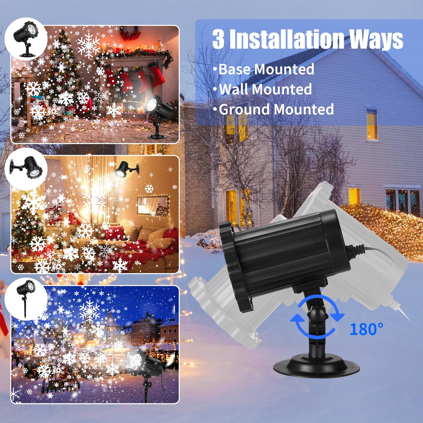 2025 New Christmas Projector Lights Outdoor, Waterproof & Adjustable LED Christmas Snowflake Projector Lights Indoor for Halloween, Christmas, Home Birthday Party and Garden Decoration