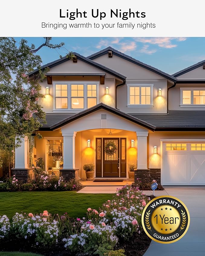 VIANIS White Exterior Lighting Fixtures for House, Large Dusk to Dawn Outdoor Wall Sconce Lantern for Porch, Outdoor Garage Lights Wall Mount with Integrated 10W LED Light Source Crystal Bubble Glass