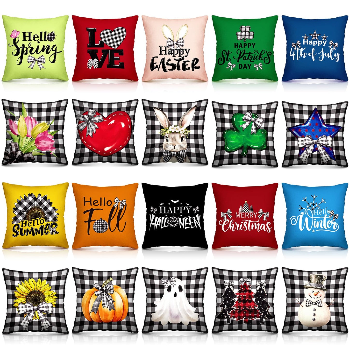 Mindsoft 20 Pcs Holiday Pillow Covers 18 x 18 Easter Pillow Cover Spring Summer 250th Anniversary Pillowcase Decorative Seasonal Cushion Case for Farmhouse Home Sofa(Festival)