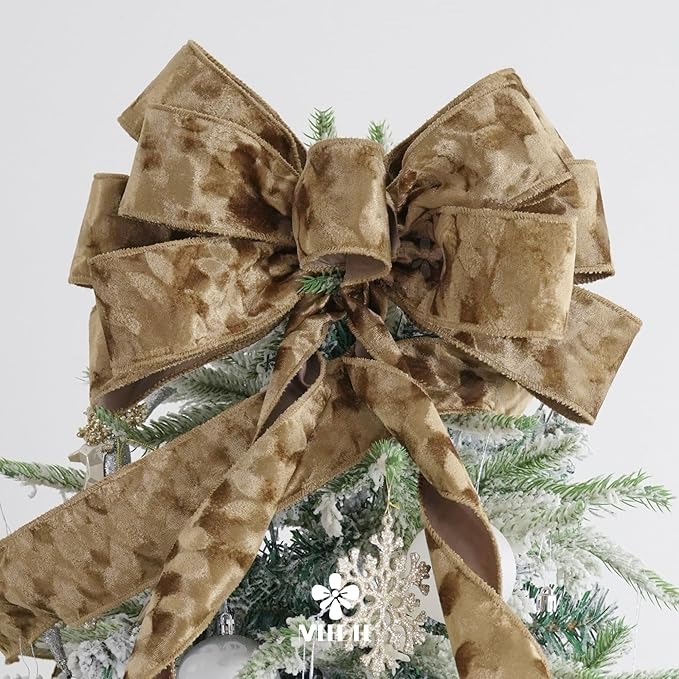 MEEDEE 2-1/2 inch Brown Velvet Wired Ribbon 10 Yards Thick Light Brown Velvet Ribbon for Christmas Tree, Gift Wrapping, Garland, Fall Wreaths, Topper Bow, Swags, Crafts Supply
