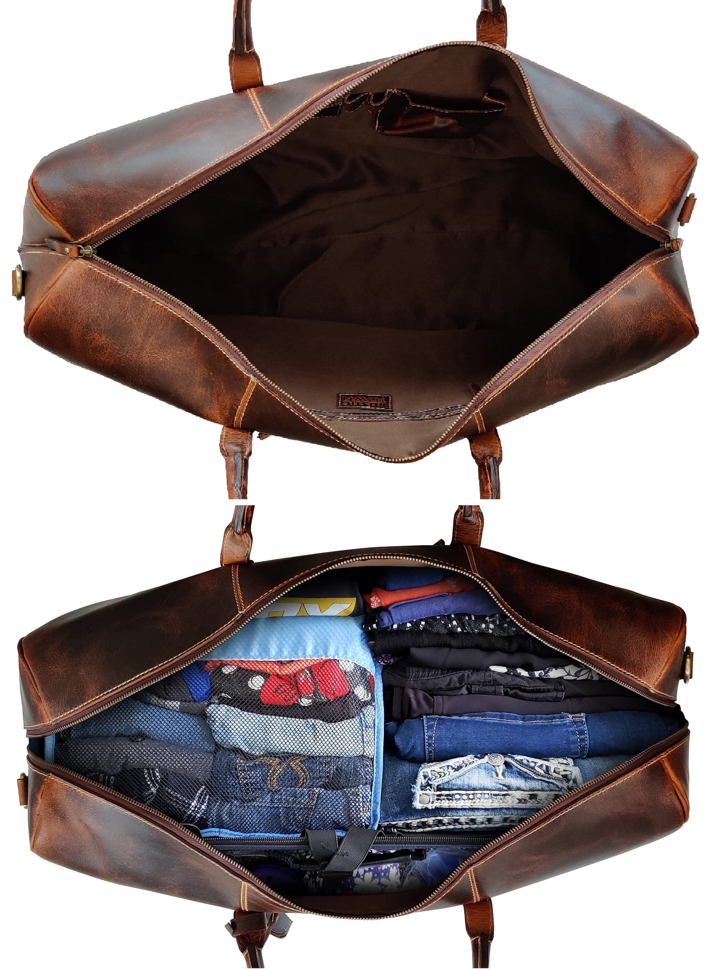 24" Leather Duffle Bag for Men and Women, Full Grain Leather Travel Overnight Weekender Sports Gym Carry On Duffel Bag by Rustic Town (Antique Brown)