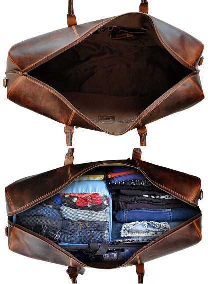 24" Leather Duffle Bag for Men and Women, Full Grain Leather Travel Overnight Weekender Sports Gym Carry On Duffel Bag by Rustic Town (Antique Brown)