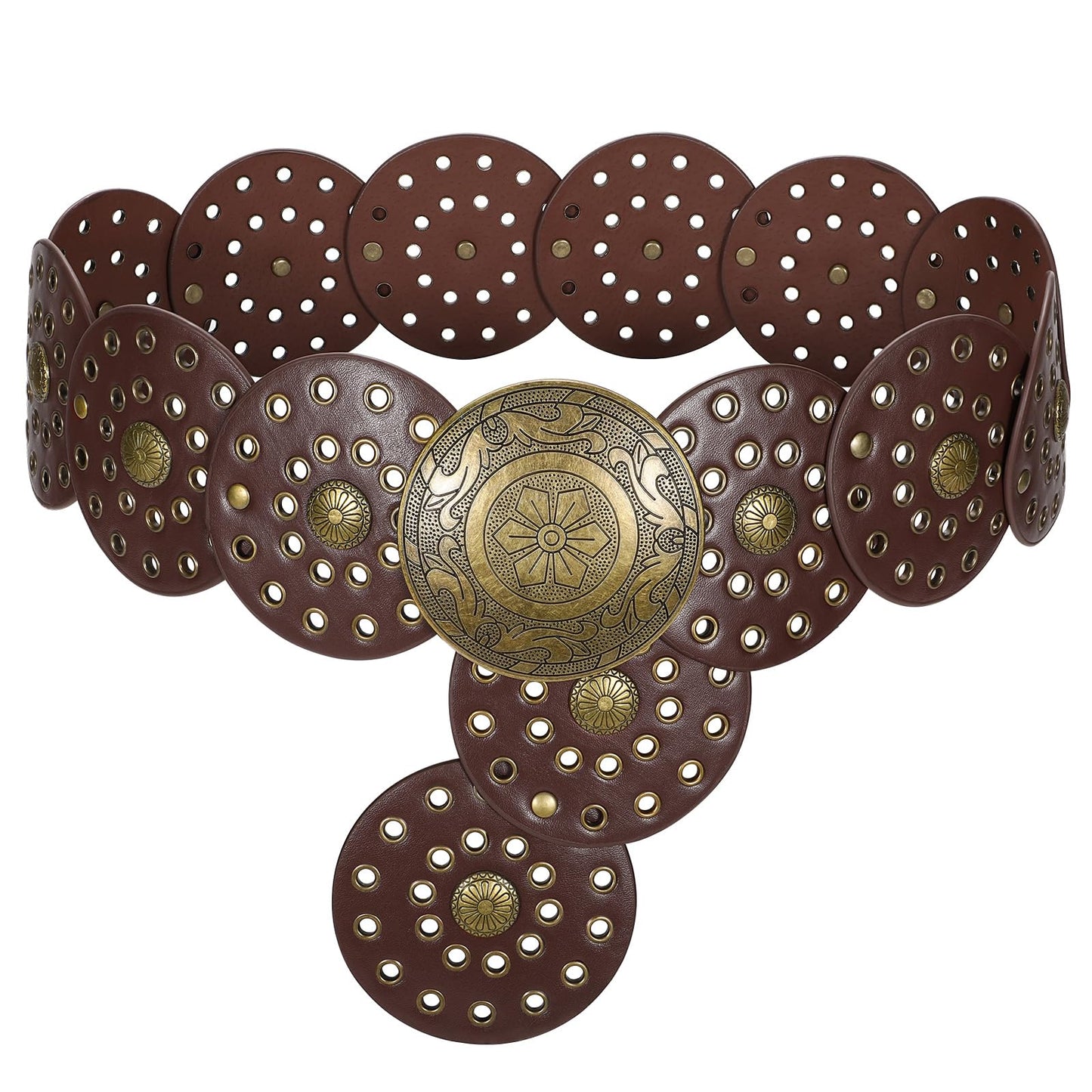 WERFORU Women Wide Western Disc Belt Cowgirl Boho Leather Belt for Jeans Dress