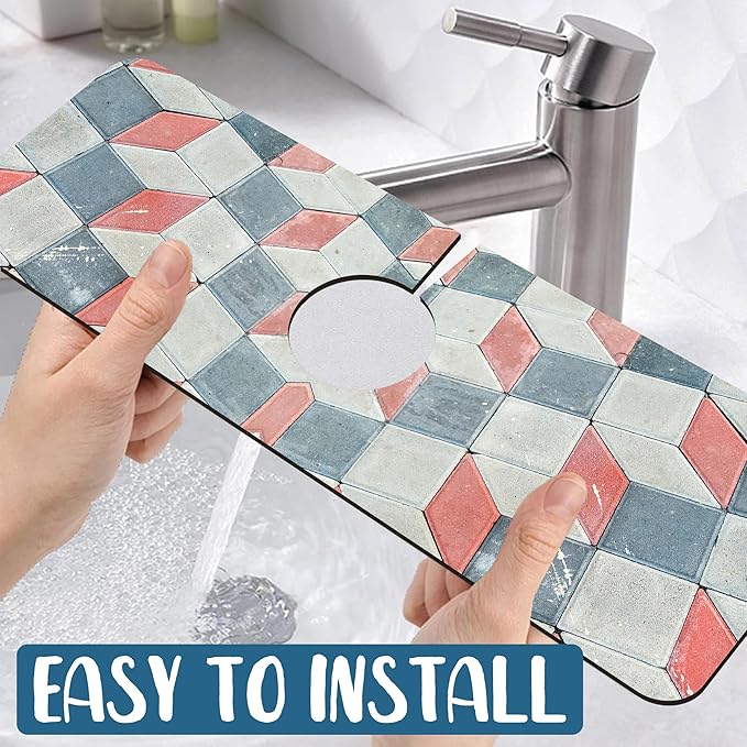 Red Gray Tile Sink Splash Guard Faucet Mat Red White Diamond Super Absorbent