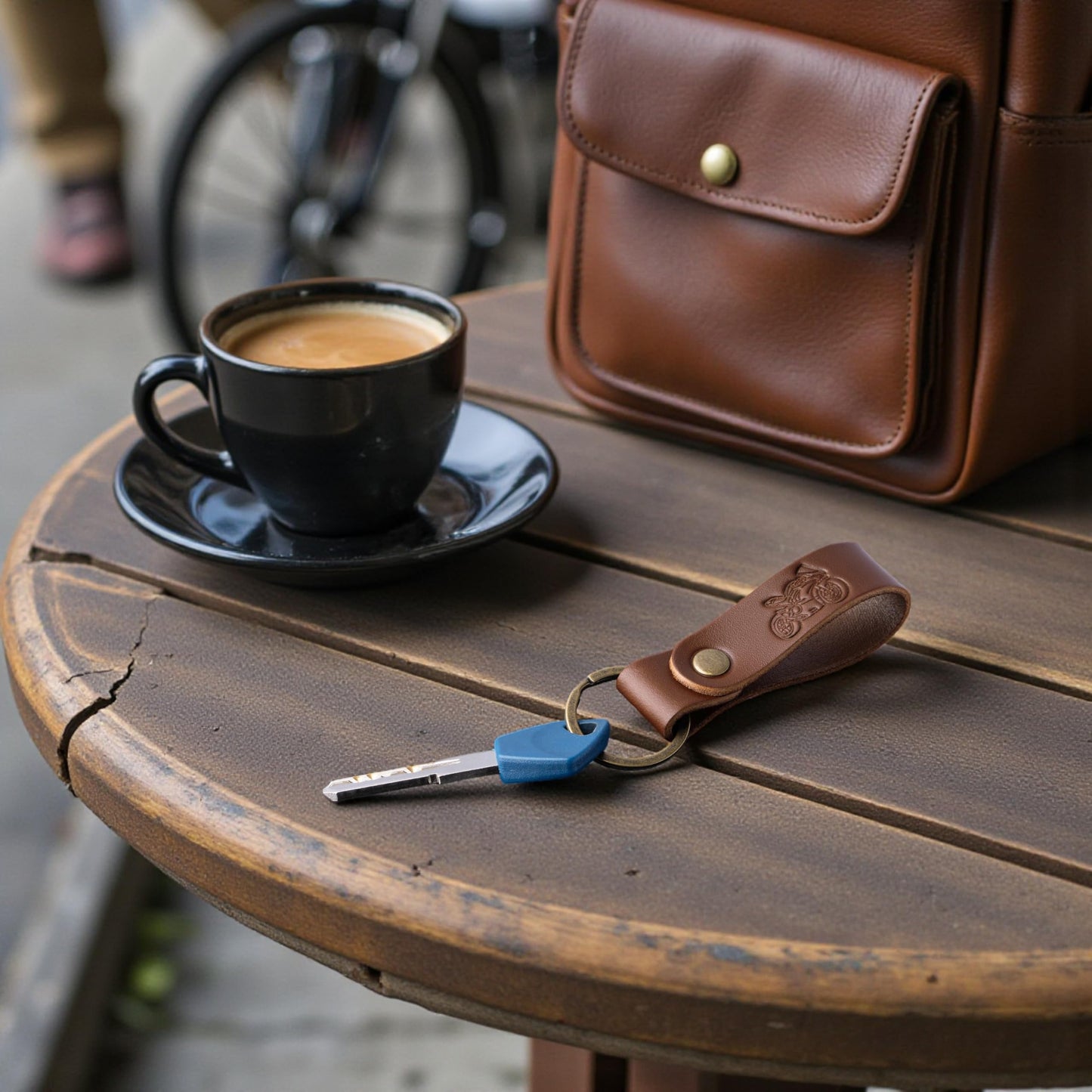 Full Grain Leather Keychain for Men and Women, Personalized Car Keychain, Matte Brown, Gift for Him Her Dad (Chopper Classic)