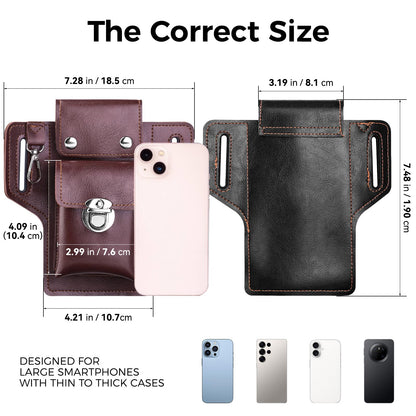 Leather Cell Phone Holster for Men, EDC Belt Pouch with Magnetic Closure & Keychain Clip, Lightweight Universal Waist Phone Case for Large Phones, Dog Walking, Travel & Hiking