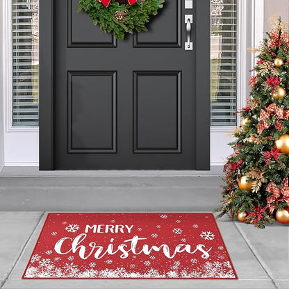 CAROMIO Christmas Doormat Holiday Door Mat Winter Christmas Snowflake Indoor/Outdoor Welcome Mat Floor Doormat for Home Decoration Christmas Rug Entryway Front Porch Decor, Red, 17x29 Inch