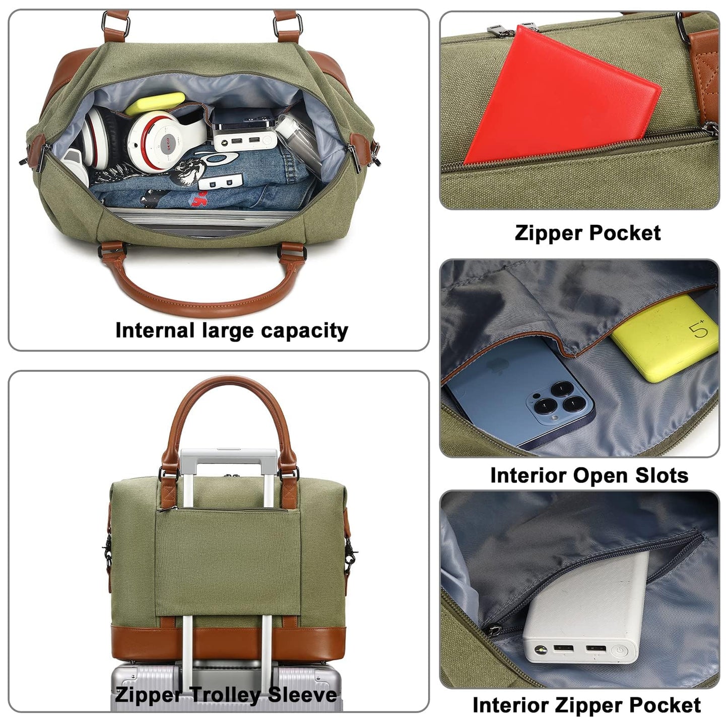 Bluboon Travel Tote Bags with Zipper Ladies Canvas Bag Weekender Overnight Bag for Women Carry on Duffel Bag Trolley Sleeve