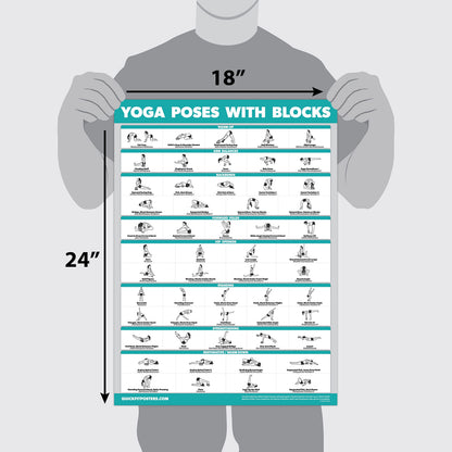 Palace Learning 4 Pack - Yoga Block Poses + Pilates Exercise + Yoga Poses Positions + Stretching Posters - Set of Four Fitness Charts (18" x 24", LAMINATED)