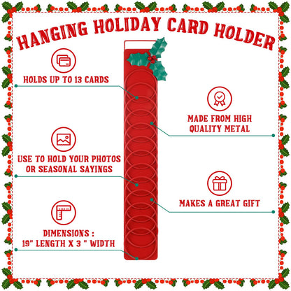 Sliner 2 Pcs Metal Christmas Card Holder 19'' Holly Christmas Card Display Hanging Vertical Photo Wall Hanging Decor for Home Office Xmas Party