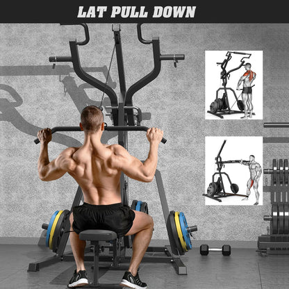 DONOW Leverage Gym Power Rack Squat Rack Lever Gym with LAT Low Row System Home Gym System Workout Station 2:1 Ratio (Without Weight Plates)