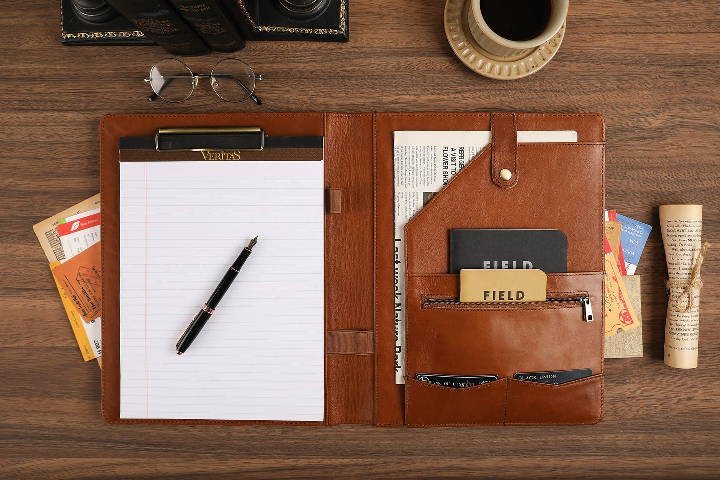 Personalized Leather Padfolio for Lefty, Business Portfolio Binder with Clipboard, Legal Pad Portfolio Folder for Men/Women - Oil Brown