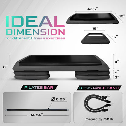 Yes4All Adjustable Workout Aerobic Exercise Step Platform Health Club Size with 4 Adjustable Risers Included and Advanced Risers Options - Black