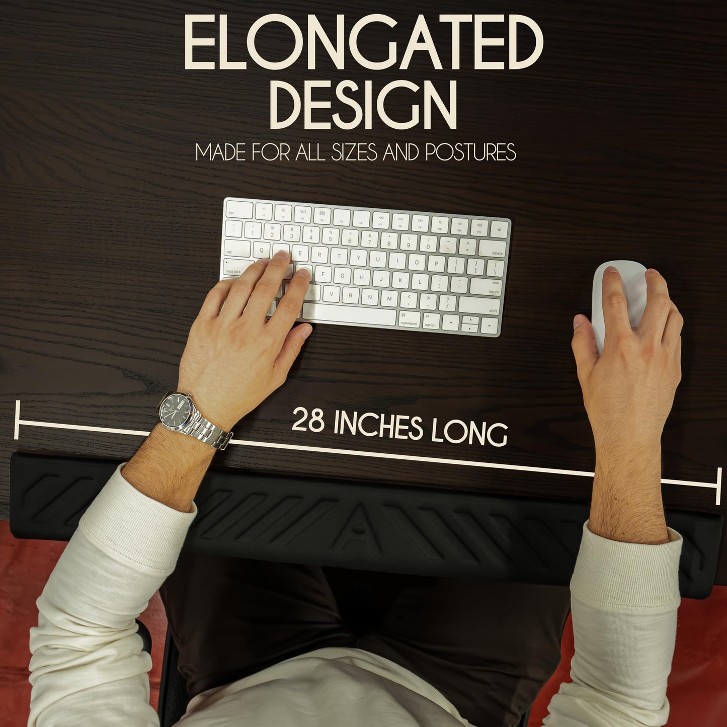Extra Long Desk Arm Rest 28 Inch | Full Arm Memory Foam Support for Keyboard Wrist Rest & Forearm | No Slip Desk Edge Pad for Typing Work & Gaming | ArmCloud