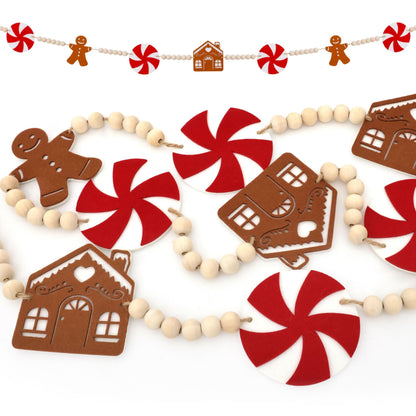 5.9FT Gingerbread Garland Christmas Decoration for Mantle, Xmas Gingerbread Man Wood Bead House Decor Indoor Fireplace