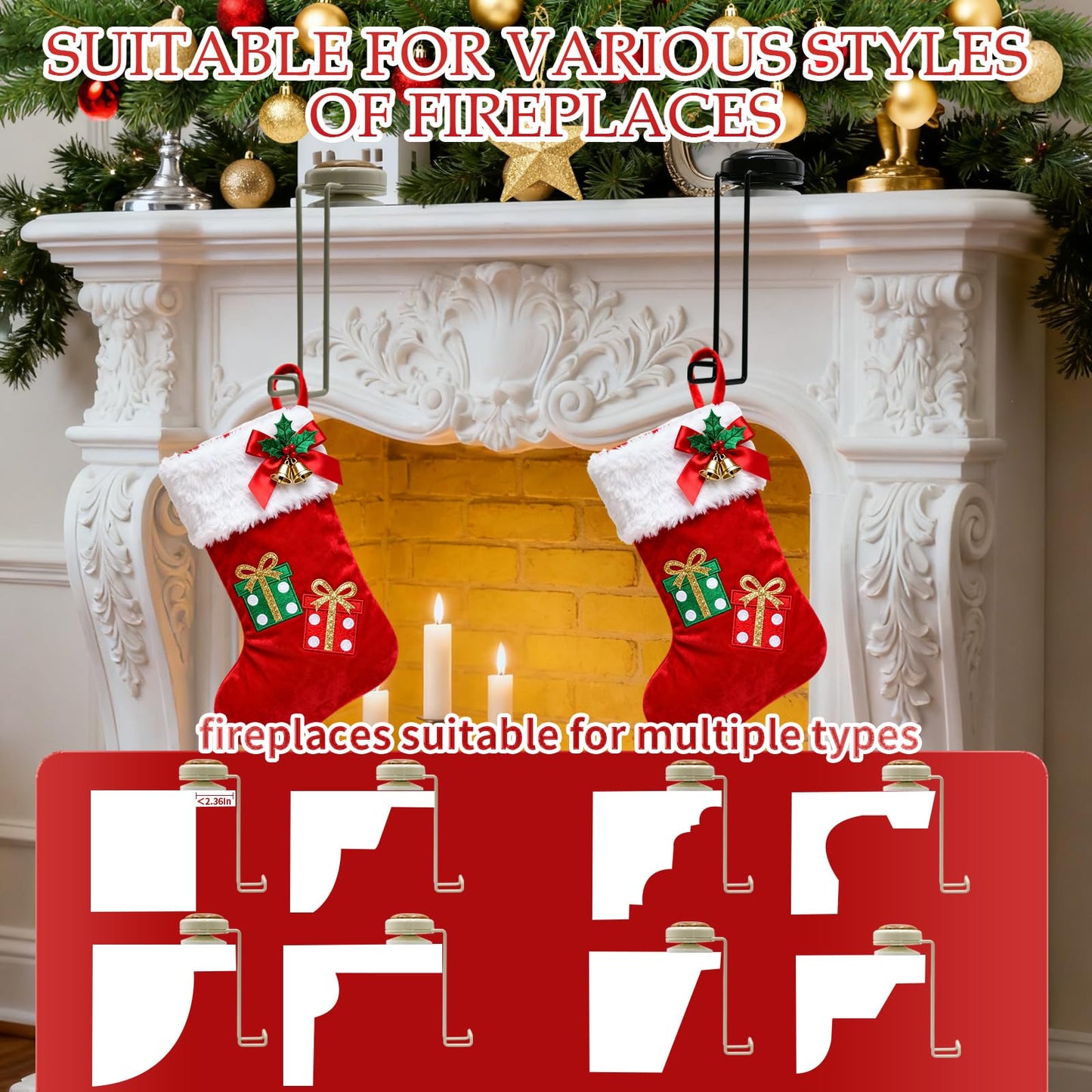 Stuzos 2 Pack Christmas Fireplace Stocking and Garland Hanger,Mantle Garland Holder for Hanging Christmas Stockings (Black Walnut*1PCS+Wood Tone*1PCS, M)