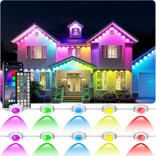 100ft Permanent Outdoor Lights for House, 2025 Smart RGB LED Outside Lights with Remote Control, IP67 Waterproof Eternity Eaves Lighting for Christmas, Halloween, Holiday, Party, Daily
