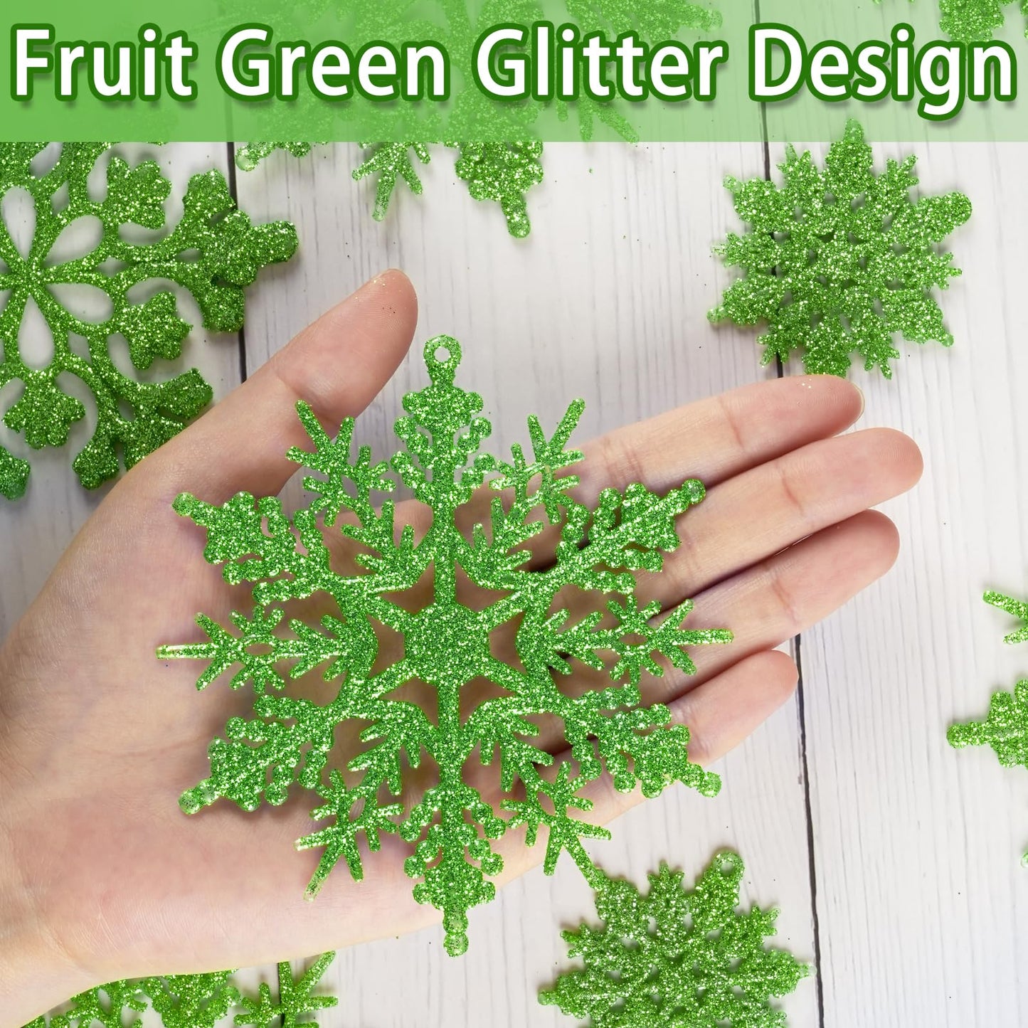 36pcs Christmas Lime Green Snowflake Ornaments，Plastic Lime Green Snow Flakes Hanging Ornaments for Christmas Tree Decor Winter Wonderland Frozen Birthday Party Holiday Home Decor Craft Snowflake