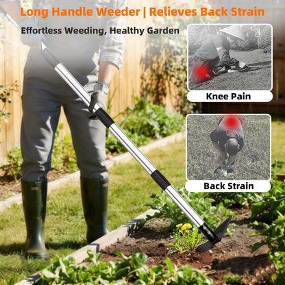 KLDOLLAR Weed Puller Tool with Long Handle, 62inch Efficient Weed Remover Tool, 2-in-1 Weed Rake and Hoe Garden Tool for Easy Weed Removal & Deeper Root Digging, Manual Weeder Tool for Yard Flower Bed