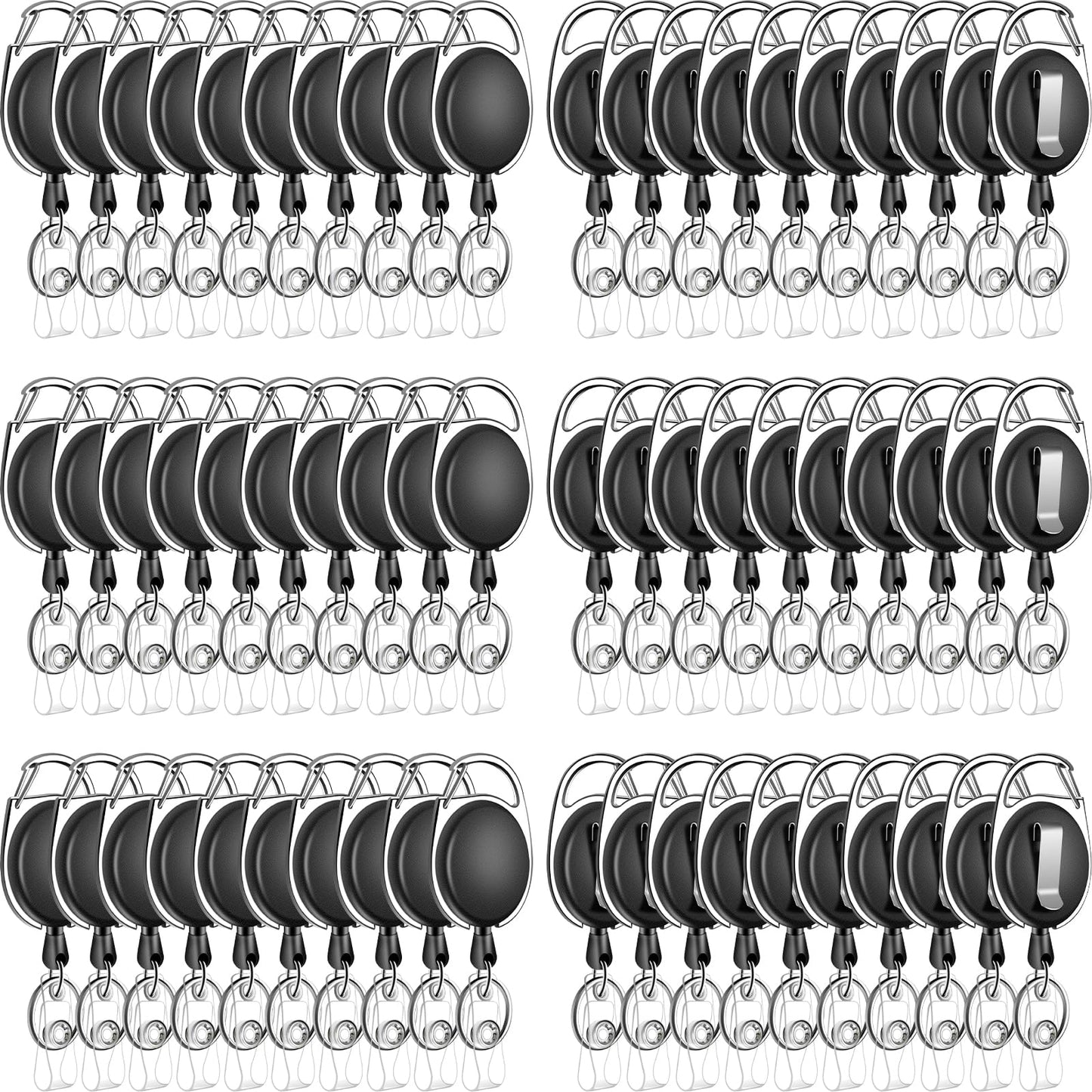 60 Pack Retractable ID Badge Holder Badge Reel with Carabiner and Belt Clip Badge Reels Retractable with Key Chain for Office Worker Doctor Nurse