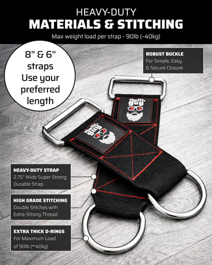 THEFITGUY Dumbbell & Barbell Loading Straps | Attachment Straps for Dips, Pullups, Squats | Ultra Strong, Heavy Duty & Secured | Attach any Dumbbell & Barbell to any Dip Belt | 8” & 6” Straps Included