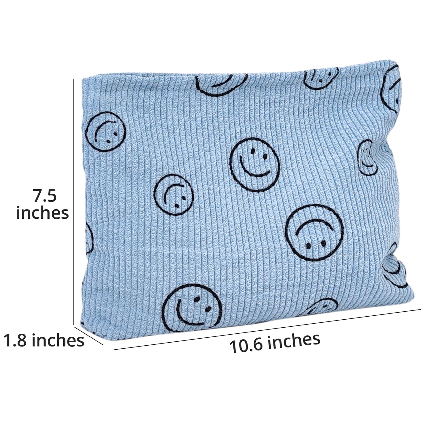HFZRZFH Smiley Face Makeup Bag - Cute Blue Corduroy Small Toiletry Bags for Women, Soft Mini Skincare Organizer, Small Zipper Pouch For Travel Use