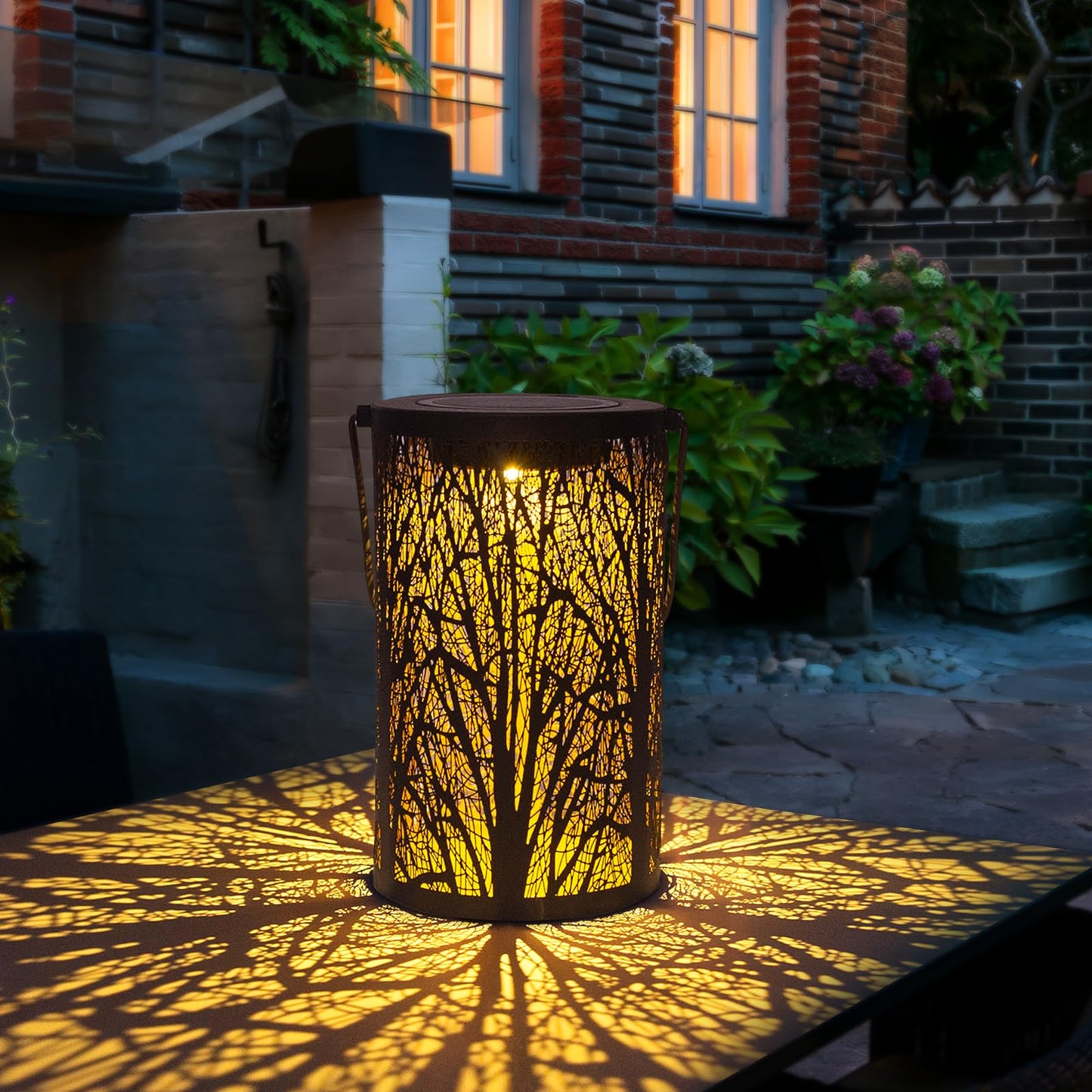 FANOAULEA Solar Lanterns for Outdoor Waterproof, Hanging Solar Lights Gifts for Women Mom, Tree Lantern Hanging/Standing for Patio, Lawn, Tabletop, Garden Decorative LED Lantern Black Tree