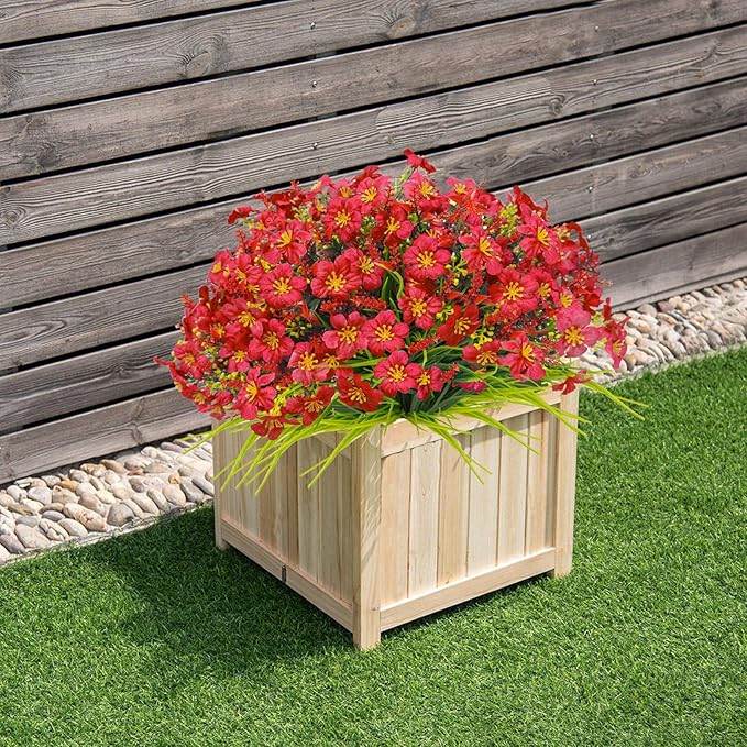 36pcs Faux Plants Outdoor, Uv Resistant Artificial Plants Outdoor Fake Flowers Plants Plastic Greenery Shrubs for Outside Window Box Garden Patio Porch Home Decor (Mixed Red)