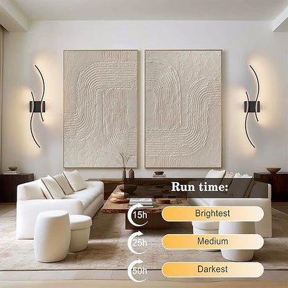 Battery Operated Wall Sconces Set of Two with Remote Control, Stepless Colors 3000K-6000K & Dimming, LED Black Wireless Wall Light for Living Room, Hallway, Bedroom, 31.5 Inch (2 Pack)