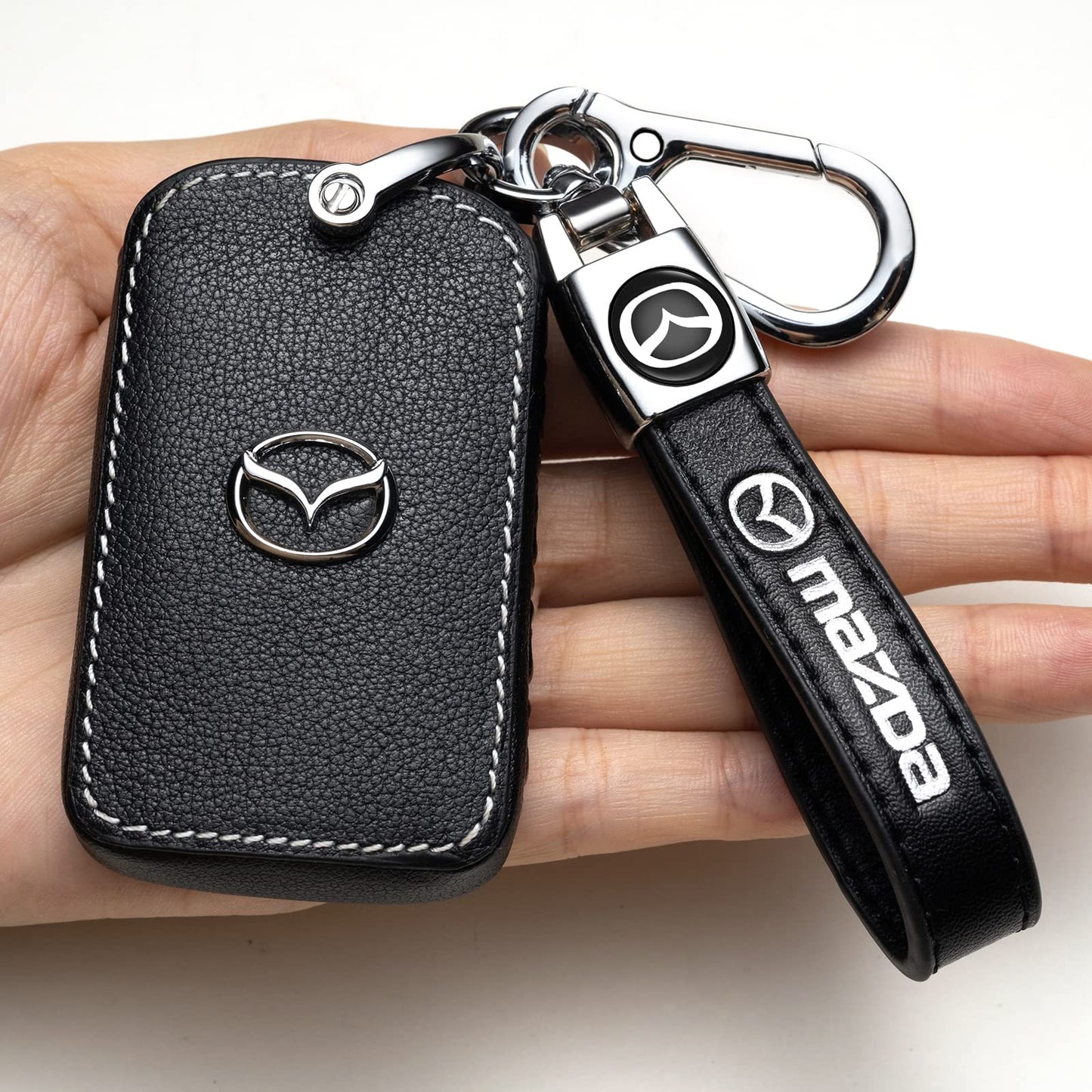 Daoquan Key case for Mazda,Key Fob Cover Leather Key Holder Remote Key Protection Case Suit for Mazda 6 CX-5 CX-30 CX-9 Mazda 3 Mazda 3 Hatchback 2019-2022 4 Buttons