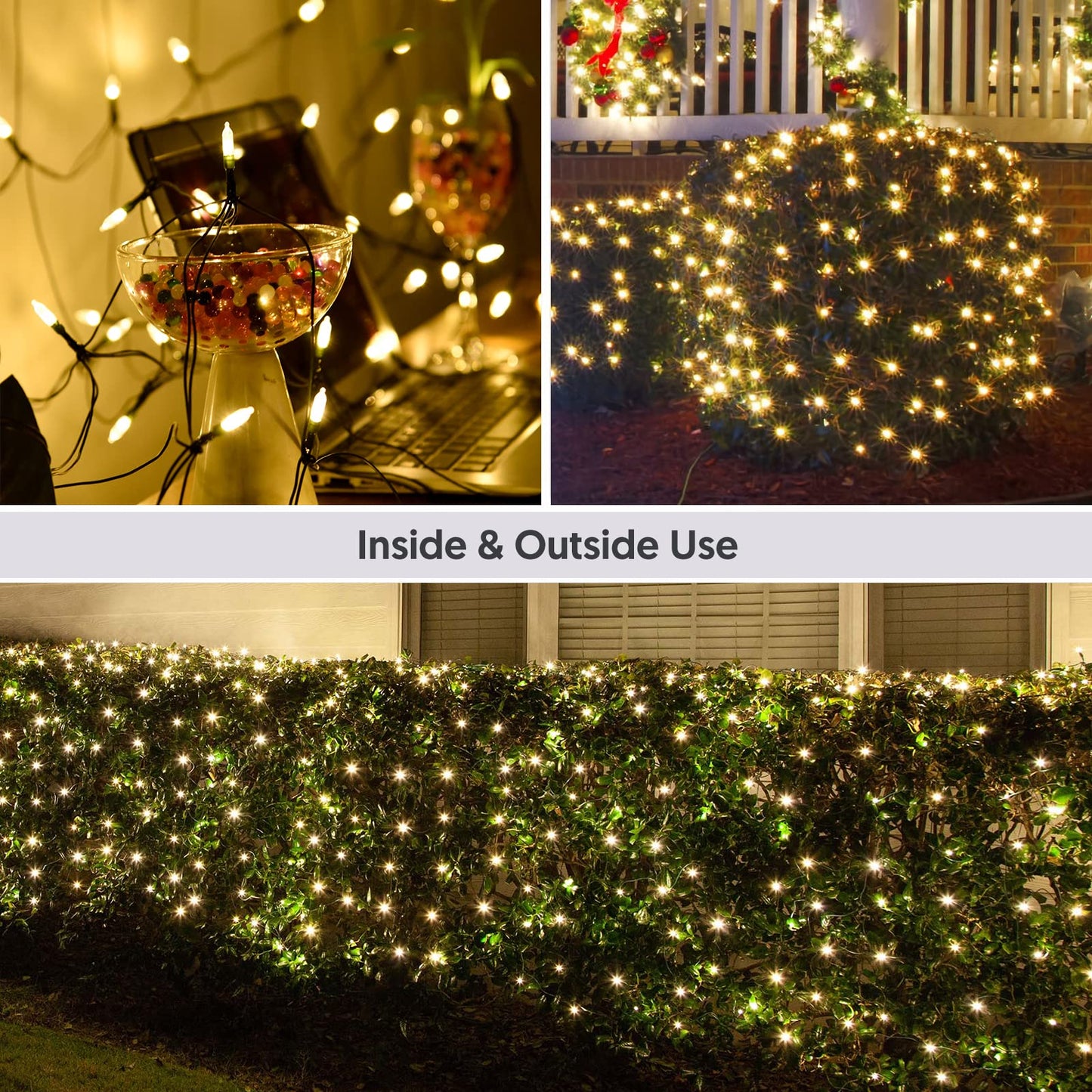 Neoclassy 120Led Christmas Net Lights Outdoor 5ft x 6ft Connectable, 8 Modes Waterproof Black Wire 29V Plug in Mesh Net Christmas Lights for Garden, Yard, Bushes, Trunk, Xmas Tree Decor (Warm White)